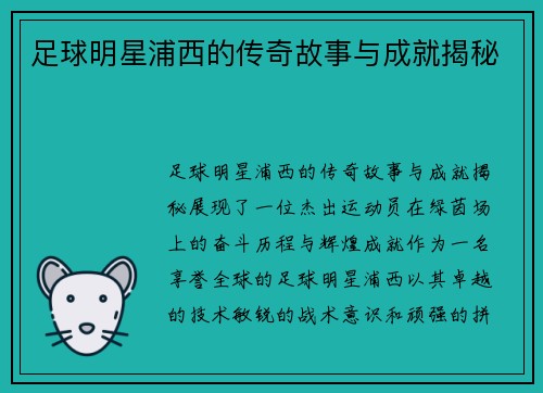 足球明星浦西的传奇故事与成就揭秘